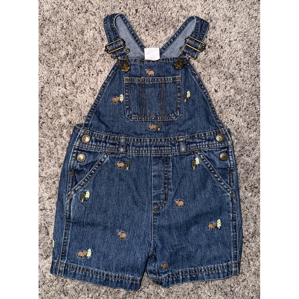 Gymboree bear pine‎ tree Pocket Overalls Shortalls 18-24 months